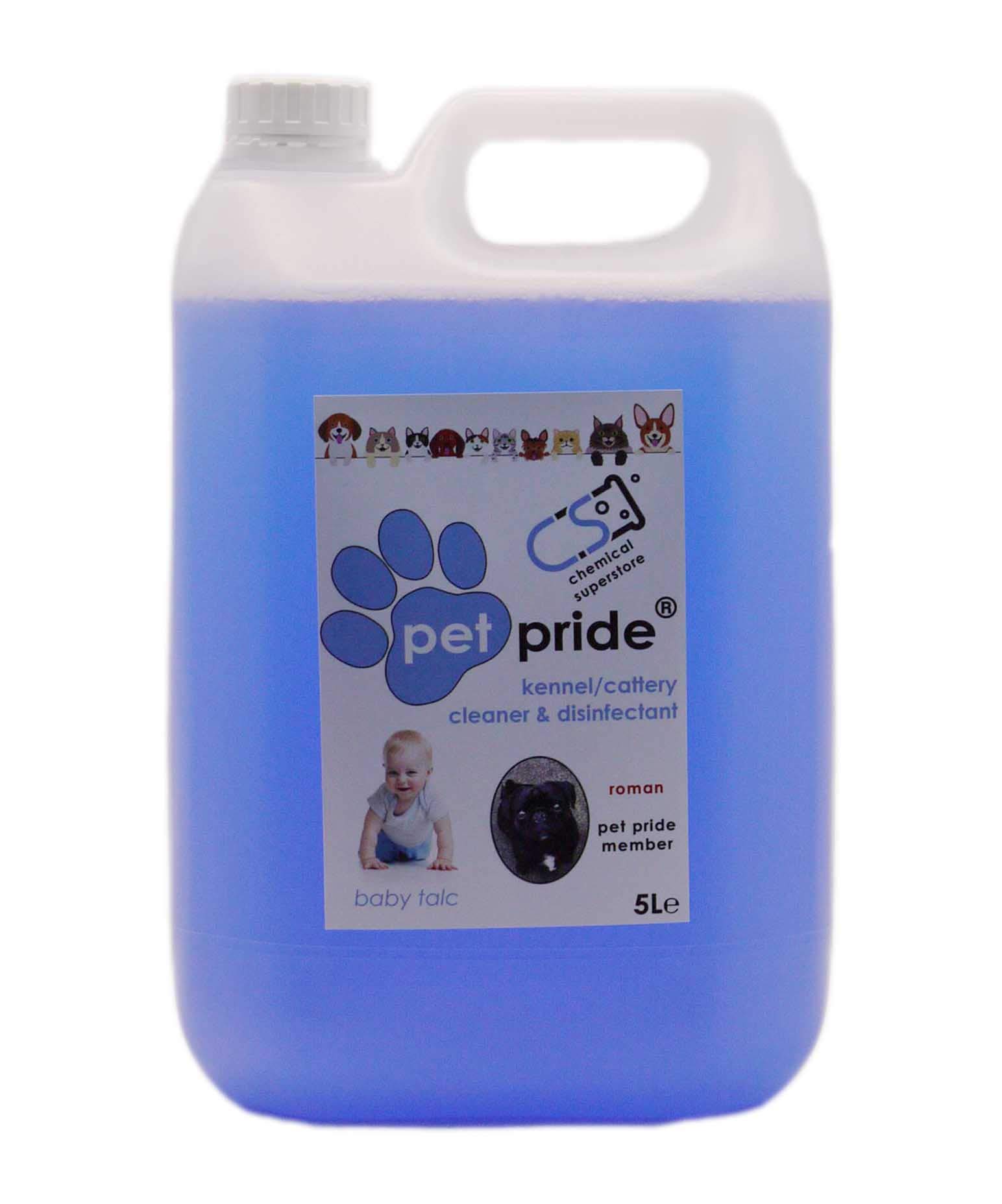 5L Pet Pride Kennel, Cattery Cleaner, Deodoriser - Baby Talc