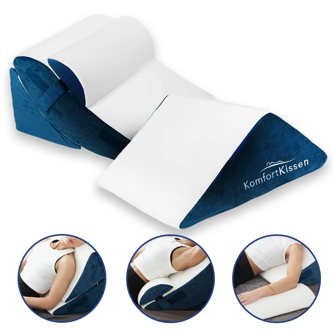 MKS Set di 4 cuscini ergonomici a cuneo, design multifunzione 12 in 1, con rivestimento rimovibile e lavabile per dormire e leggere