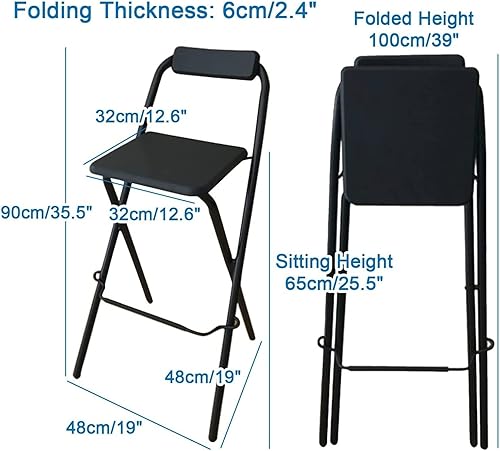 Miniatura 3 de Modern Taburete de bar plegable con altura de mostrador para adultos, silla alta plegable para desayuno, taburete cuadrado de fiesta de oficina,