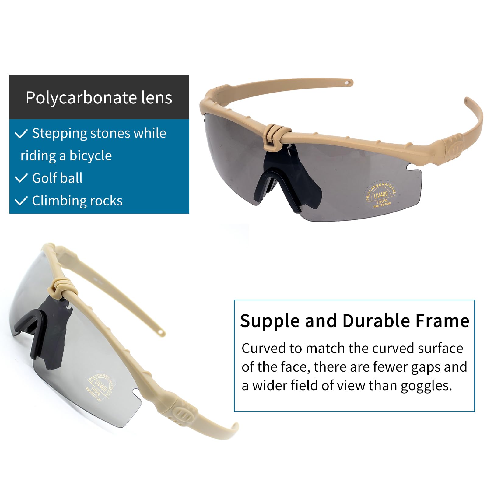 Occhiali da Sole Polarizzati - Occhiali da Sole Sportivi Anti Fog Occhiali da Caccia, Anti-UV400 Occhiali di Sicurezza per Ciclismo, Escursionismo e Tiro a Segno
