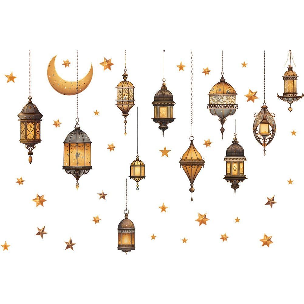 Baokuan Style 1 Eid Mubarak Wall Stickers Moon Star Lantern Ramadan Decals Wall Decals Muslim Islamic Window Sticker Decorations For Home