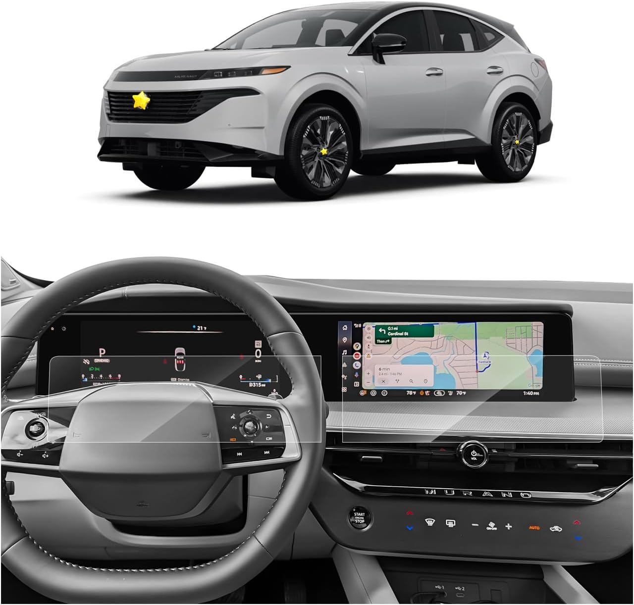 SKTU 4Pcs 2025 2026 Murano Screen Protector for 2025+ Nissan Murano (SV/SL/Platinum) 12.3-Inch Navigation Screen & 12.3-Inch Instrument Screen 2025 2026 Murano Accessories Screen Protective Film [Ultra Clear, Anti-Scratch&Glare]