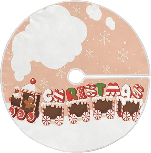 Dussdil Faldón de árbol de Navidad con diseño de pan de jengibre, caramelo crema, copos de nieve, grande, para invierno, vacaciones, fiestas,