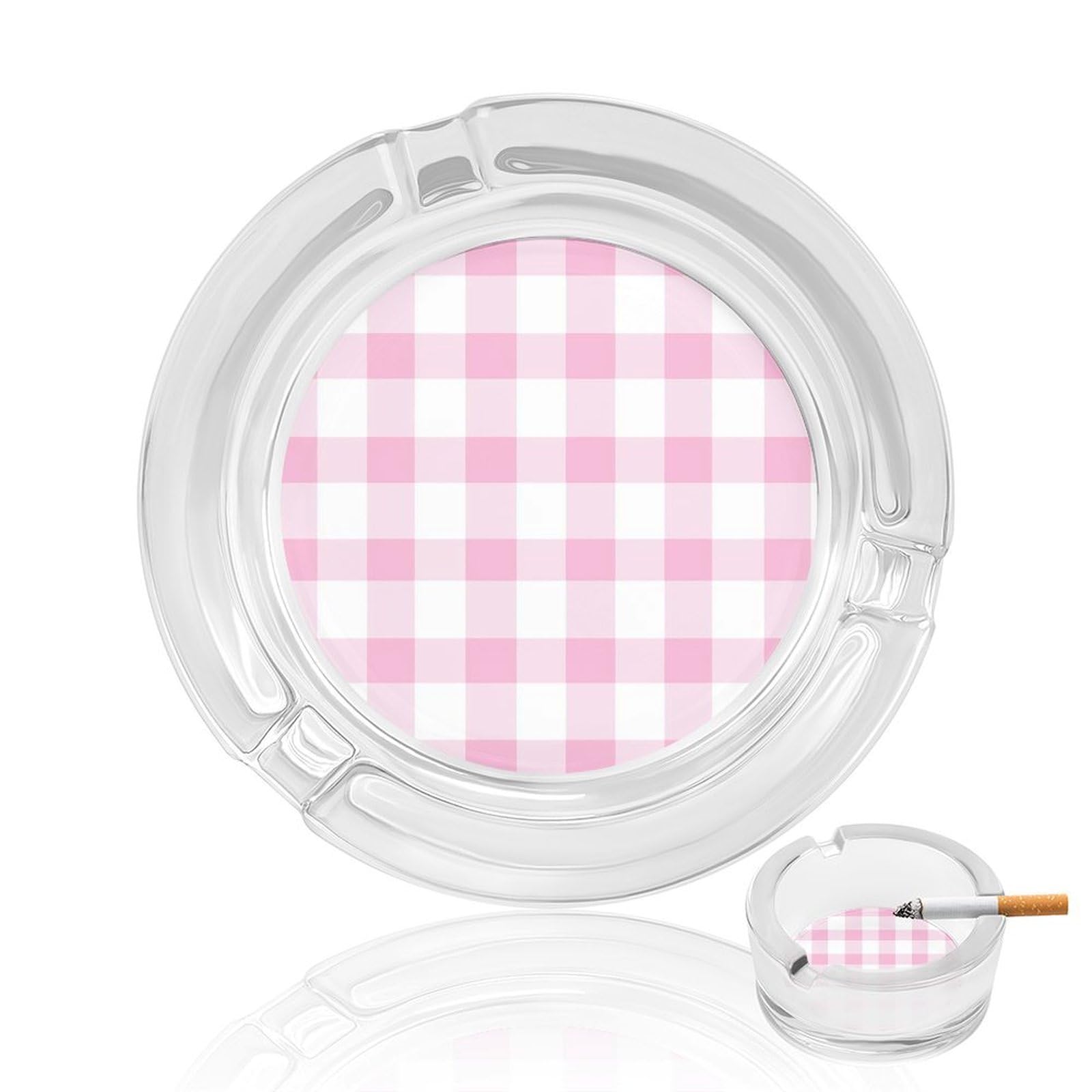 Pink White Checkered Coquette Glass Ashtray for Cigarettes Portable Decorative Ash Trays for Home Office Decor