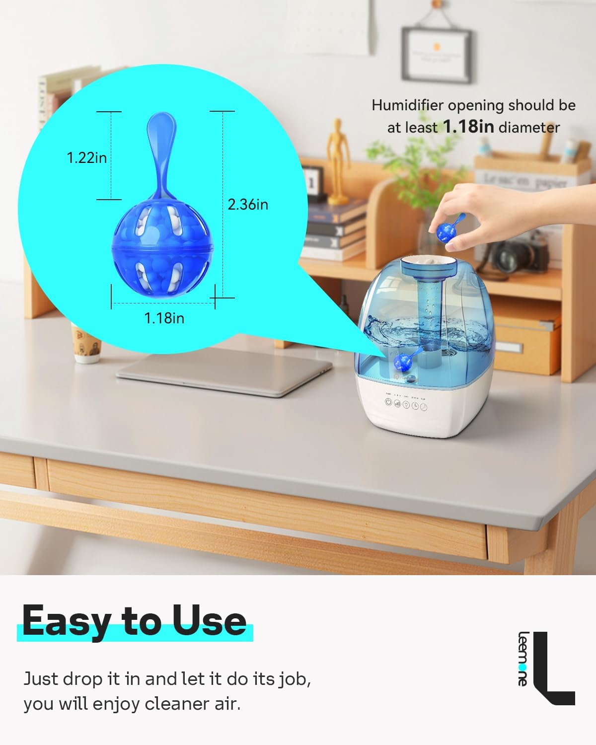 Leemone Humidifier Cleaner 20 Pack ，Demineralization Cleaning Ball，Works in All humidifiers and Fish Tanks，Purifies Water, Prevents Hard Water Build-Up，Eliminates White Dust and Odor