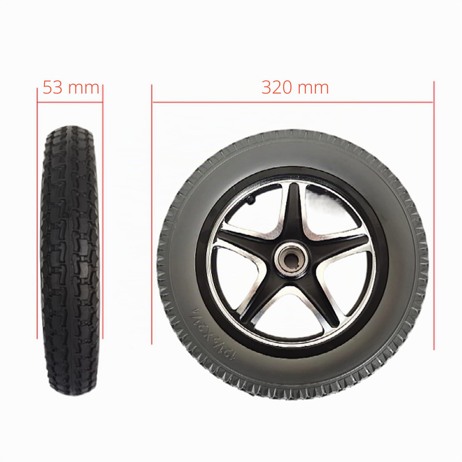 BEdaw Accesorio para Silla de Ruedas Eléctrica, Rueda Trasera Sólida No Inflable Impulsada por Motor de 12 Pulgadas con Chavetero Engrosado