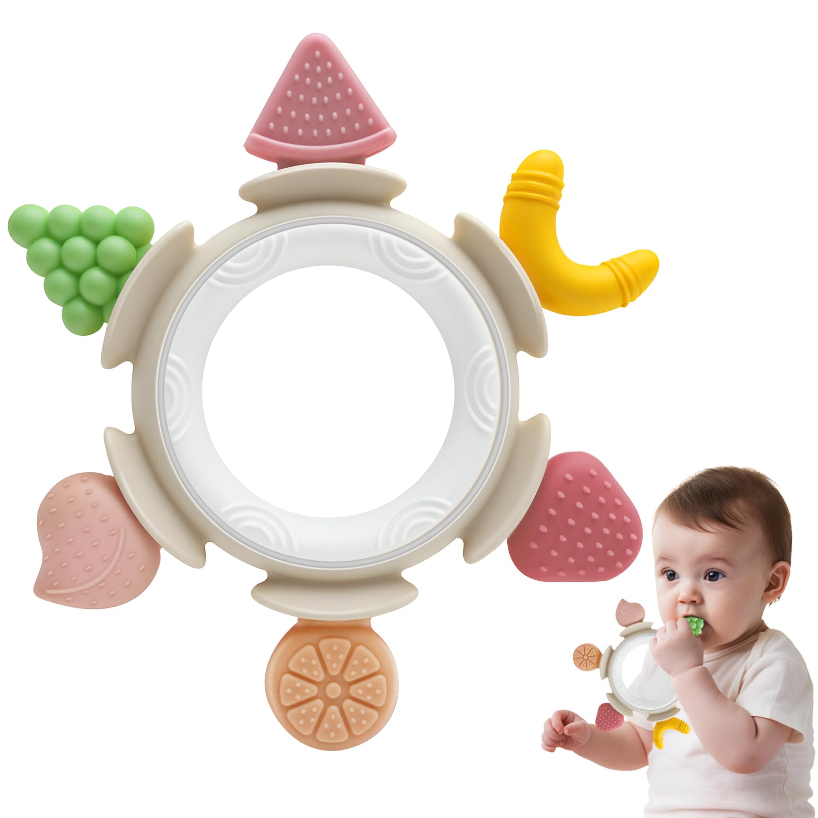 Fruit Shaped Teething Toys for Baby Silicone Teething Ring for Babies Teether Toys 0 3 6 12 Months Toddler