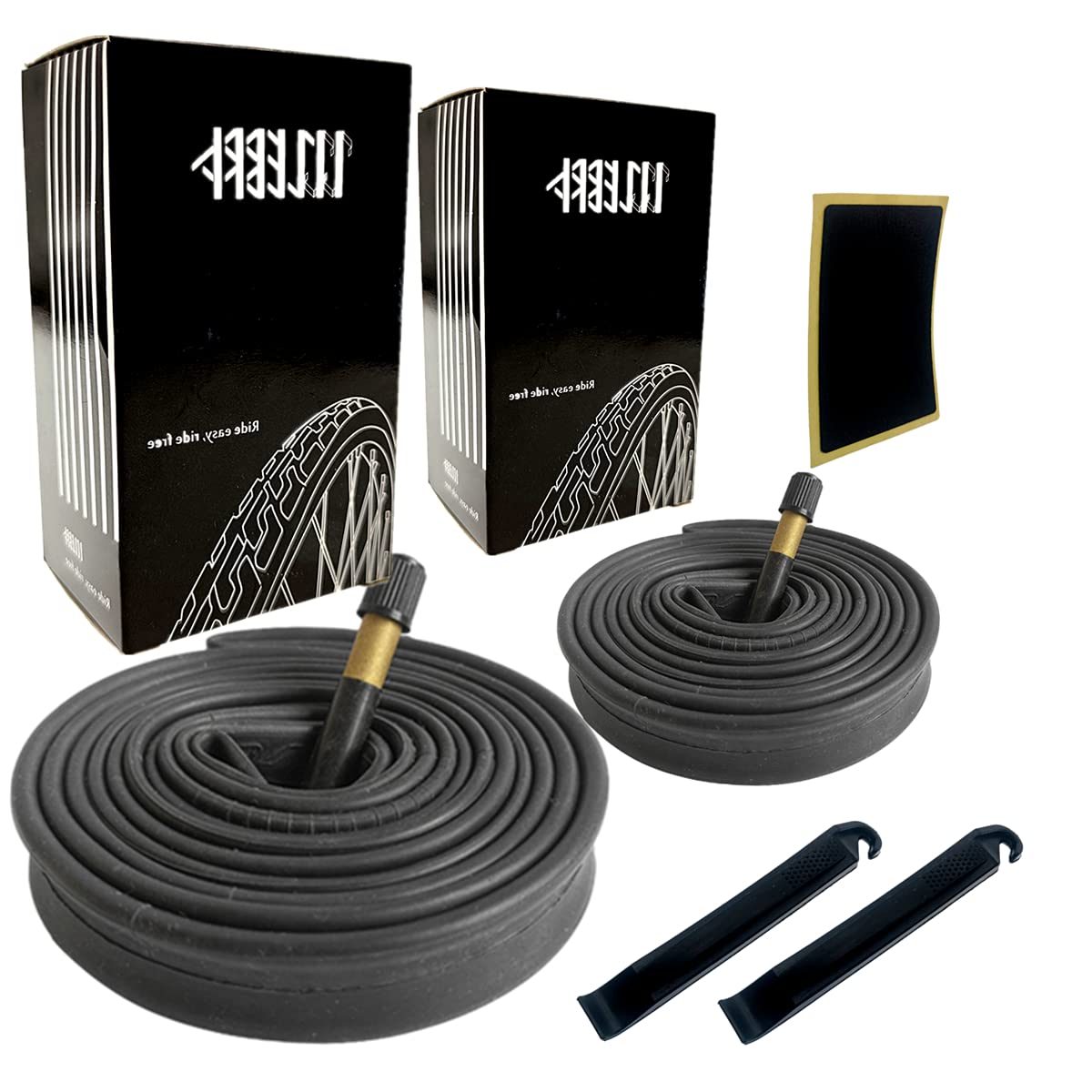 700 x 38c Bike Tube/32c/40c/43c/700 x 35c Bike Tube 2 Pack with a 2 Bike Tube Levers, a 2.1"x1.4" Self-Adhesive Patch. Premium Bike Tube 700 BMX Bikes Tube.