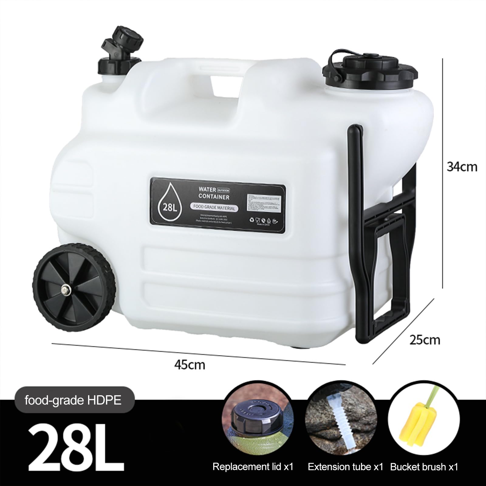 Depósito de agua multifunción con ruedas de 7,4 galones (28 l), dispensador de agua, transportador, almacenamiento de emergencia para vehículo, coche, al aire libre, senderismo