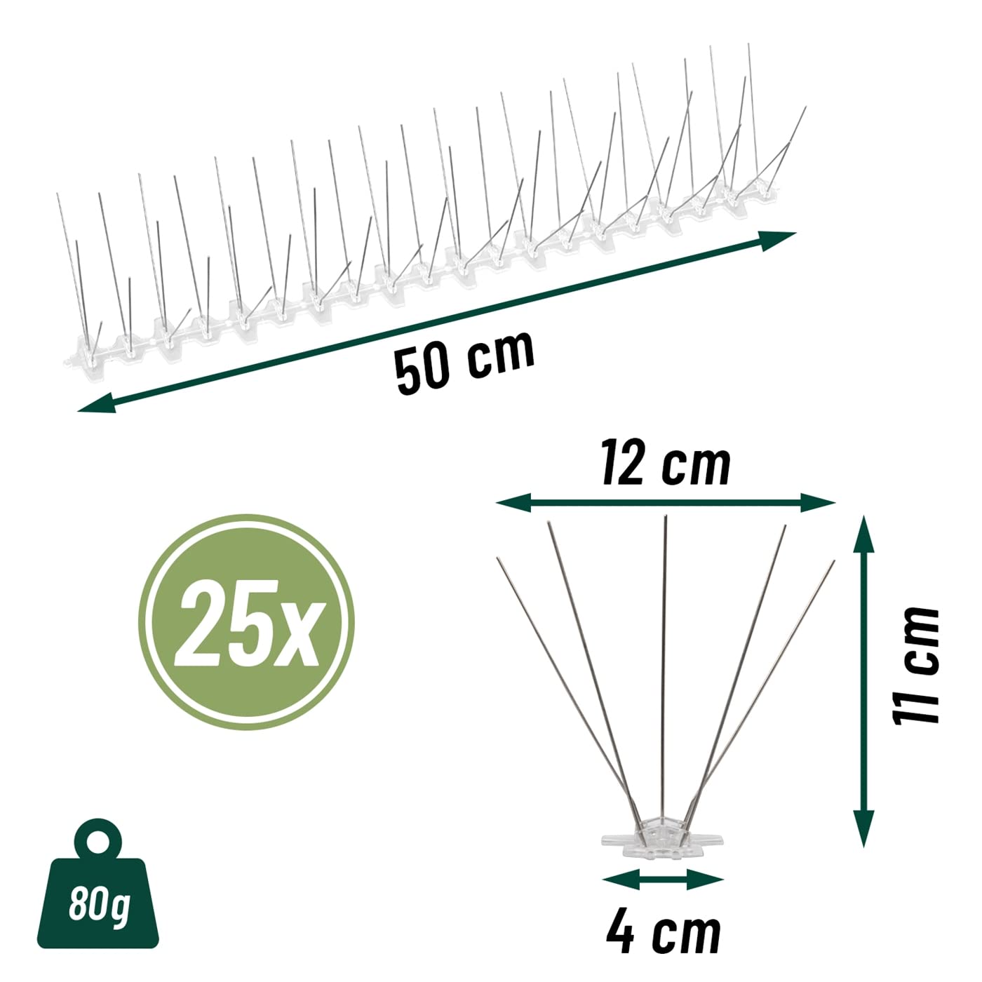 VOSS.garden Vogelabwehr Bird Spikes, 12,5m, Vogelspitzen, Taubenabwehr, Marder-, Waschbären-, Katzenabwehr
