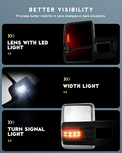 Miniatura 3 de OCPTY Un par de espejos de remolque de repuesto para Chevrolet Silverado 2007-2014 para GMC Sierra (07 para nuevo cuerpo), espejos de remolque de