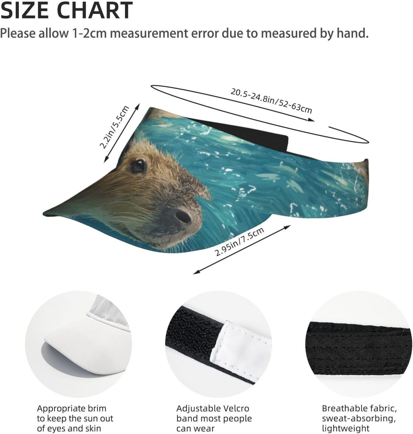 (Capybara) Adult Sun Visor Hat Adjustable Open Top Sports Cap Breathable for Men Women Beach Vacation Essentials Black