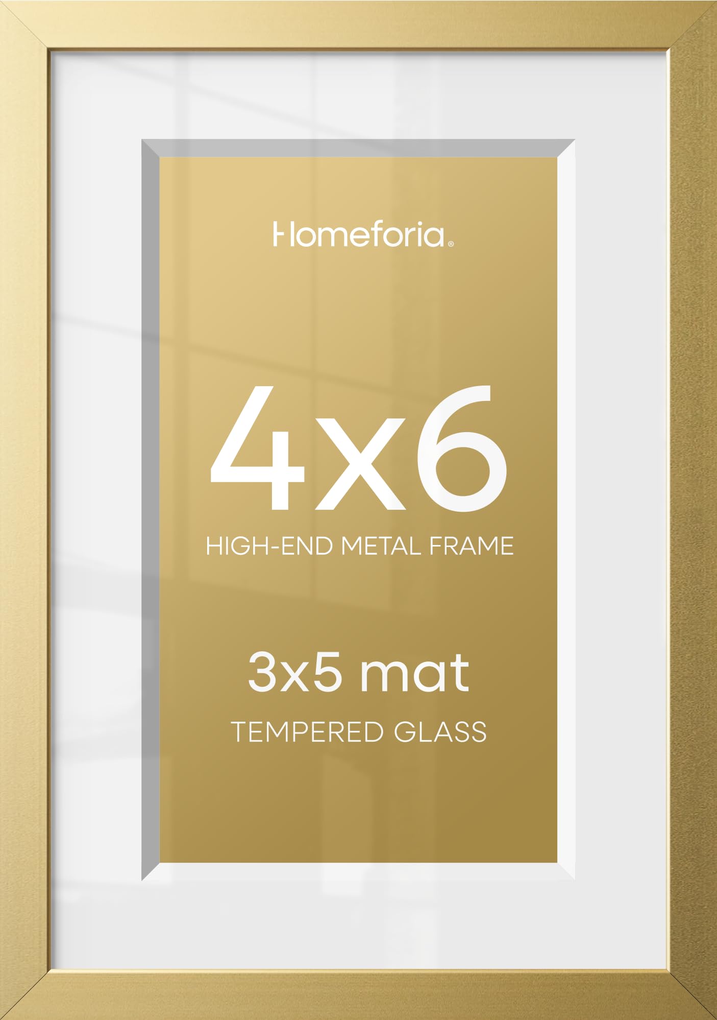 Homeforia 4x6 Gold Picture Frame, High-End Metal, 3x5 Mat, Glass | High End Aluminum, Tempered Glass, Acid-Free 3x5 Removable Mat, 4x6 in Edge-to-Edge Display 6x4, Wall Kit, Set Of 3
