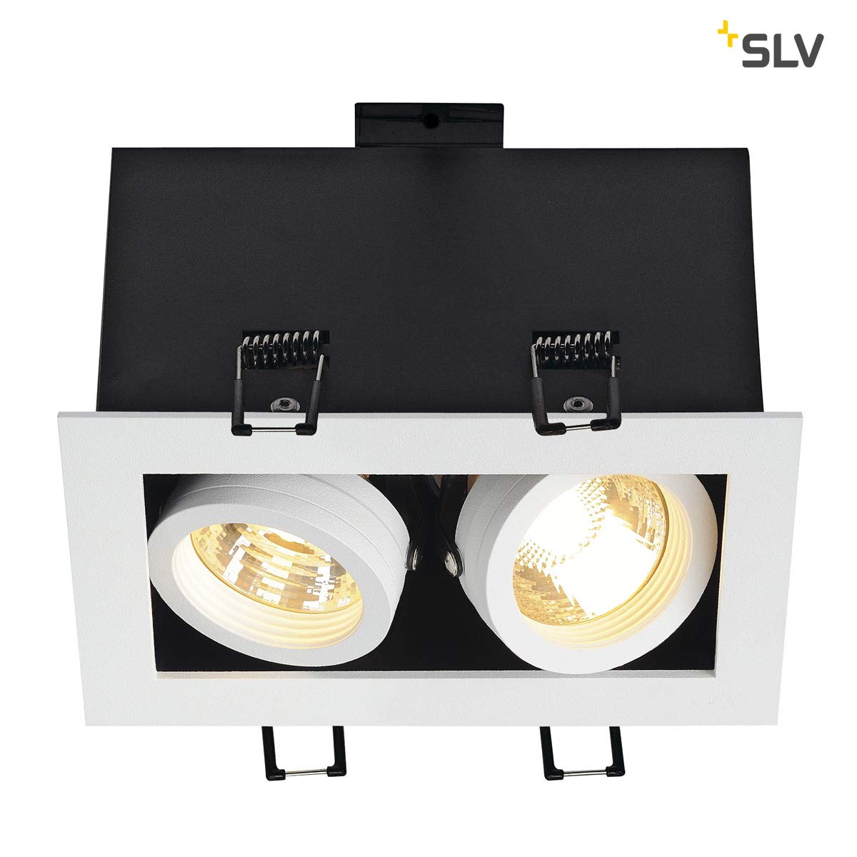 SLV KADUX 2 | Einbauleuchte, Innenbeleuchtung, Deckeneinbauleuchte, LED Spots, Deckenstrahler, Deckenleuchte| Zweiflammig, GU10, rechteckig, weiß, je. max. 50W, inkl. Clipfedern