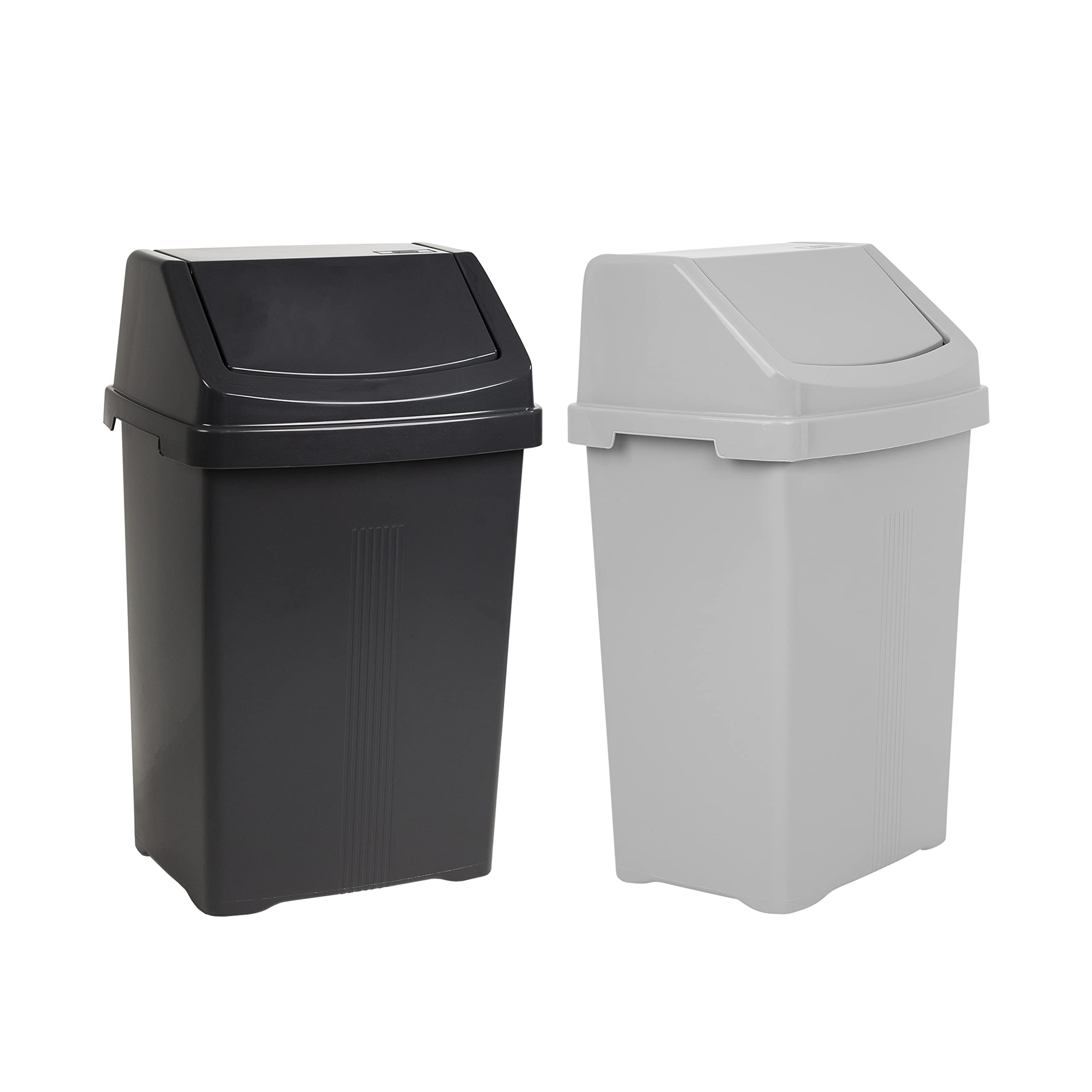 Buy (Set of 2) 25L Litre Midnight Black + Silver Plastic Dustbin With