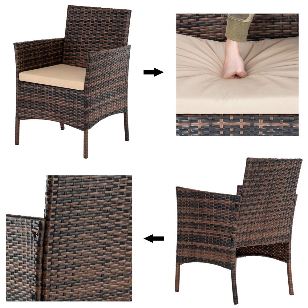 Alightup Ensemble Salon de Jardin Exterieur en Resine 4 Meubles Résine Tressée Ensemble Table et Chaises Coussins d´Assise Amovibles Canapé 1 Table en Verre Trempé Gain de Place