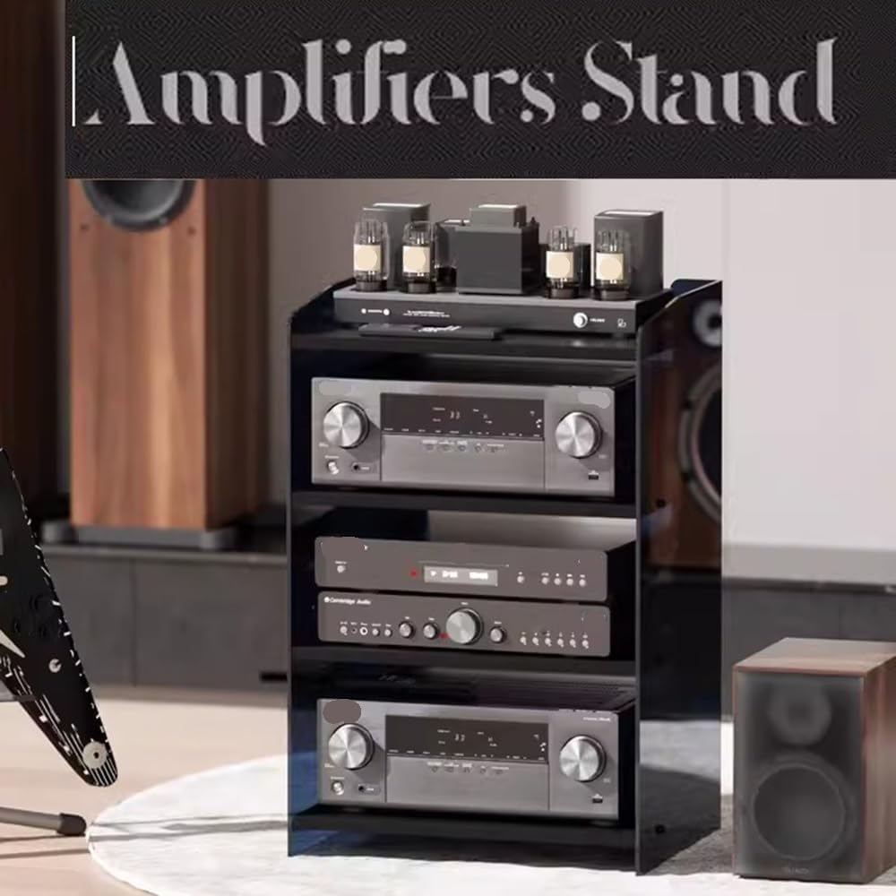 Mensola for giradischi, mobiletto multimediale, supporto audio/video con ripiani regolabili a 3/4 livelli, moderno rack AV, spazio for componenti stereo di intrattenimento(Black Acrylic,3 Tier)