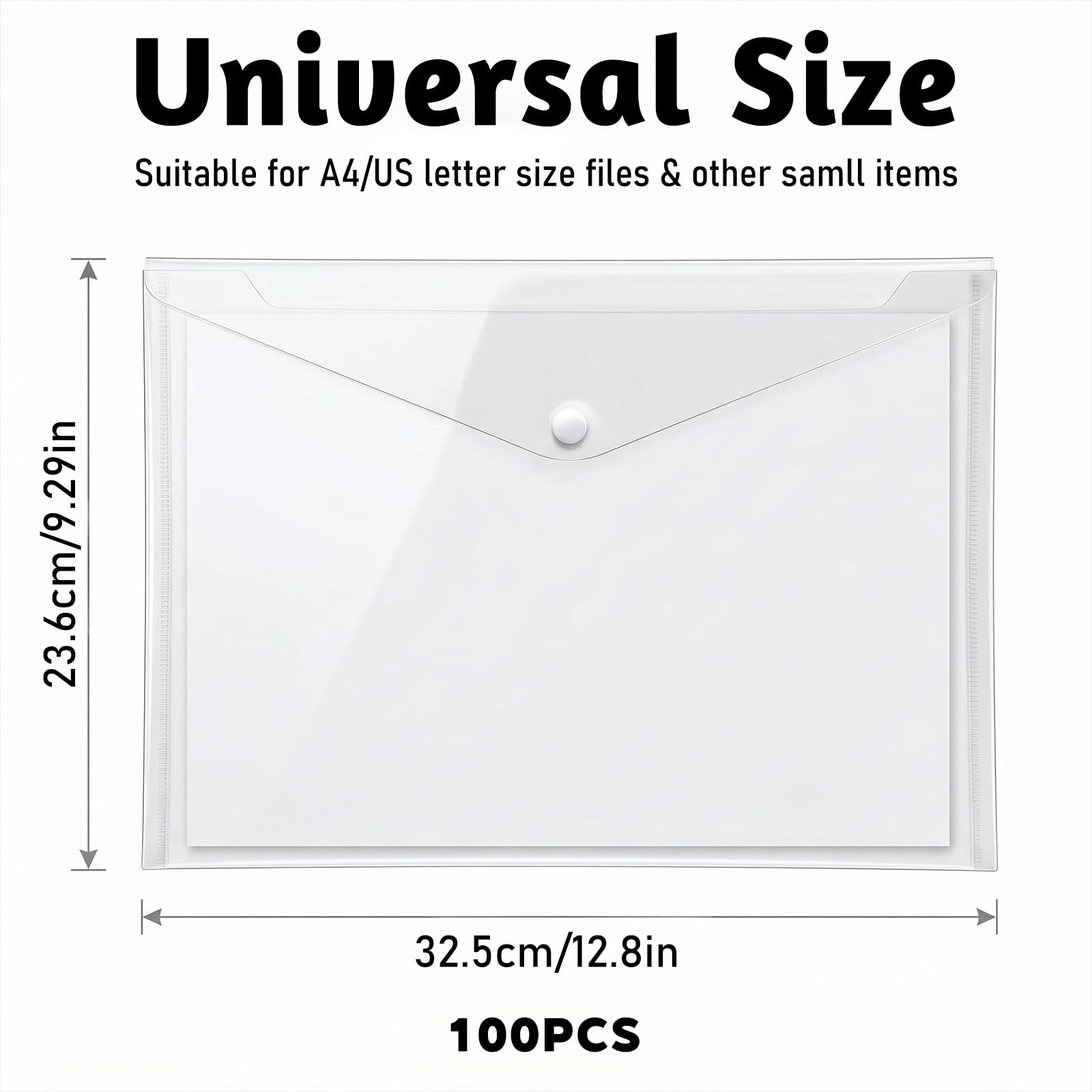 100 buste in plastica trasparente con chiusura a scatto, per documenti, formato A4, formato lettera, organizer per foto, buste di carta trasparente, per tenere al sicuro documenti importanti