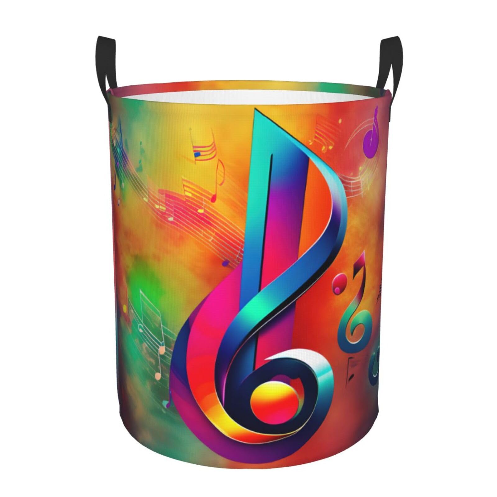 S Collapsible Laundry Hamper Round Colorful Musical Note Print Storage