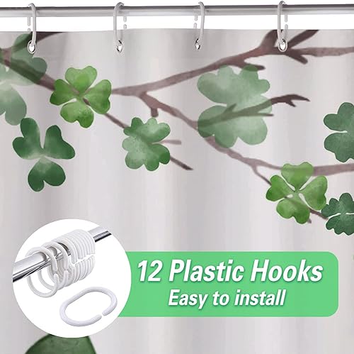 Miniatura 3 de Roszwtit Cortina de ducha para el día de San Patricio diseño de tréboles de gato para baño decoración del hogar tela impermeable con ganchos 72 x 72