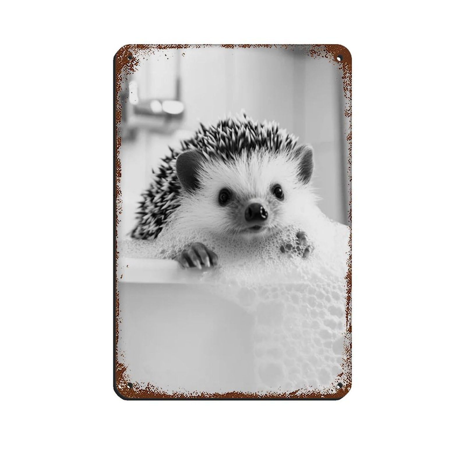 Hedgehog in The Bathtub, Funny Bathroom Art Retro Poster Metal Tin Sign Chic Art Retro Iron Painting Bar People Cave Cafe Family Garage Poster Wall Decoration 8x12inch(20x30cm)