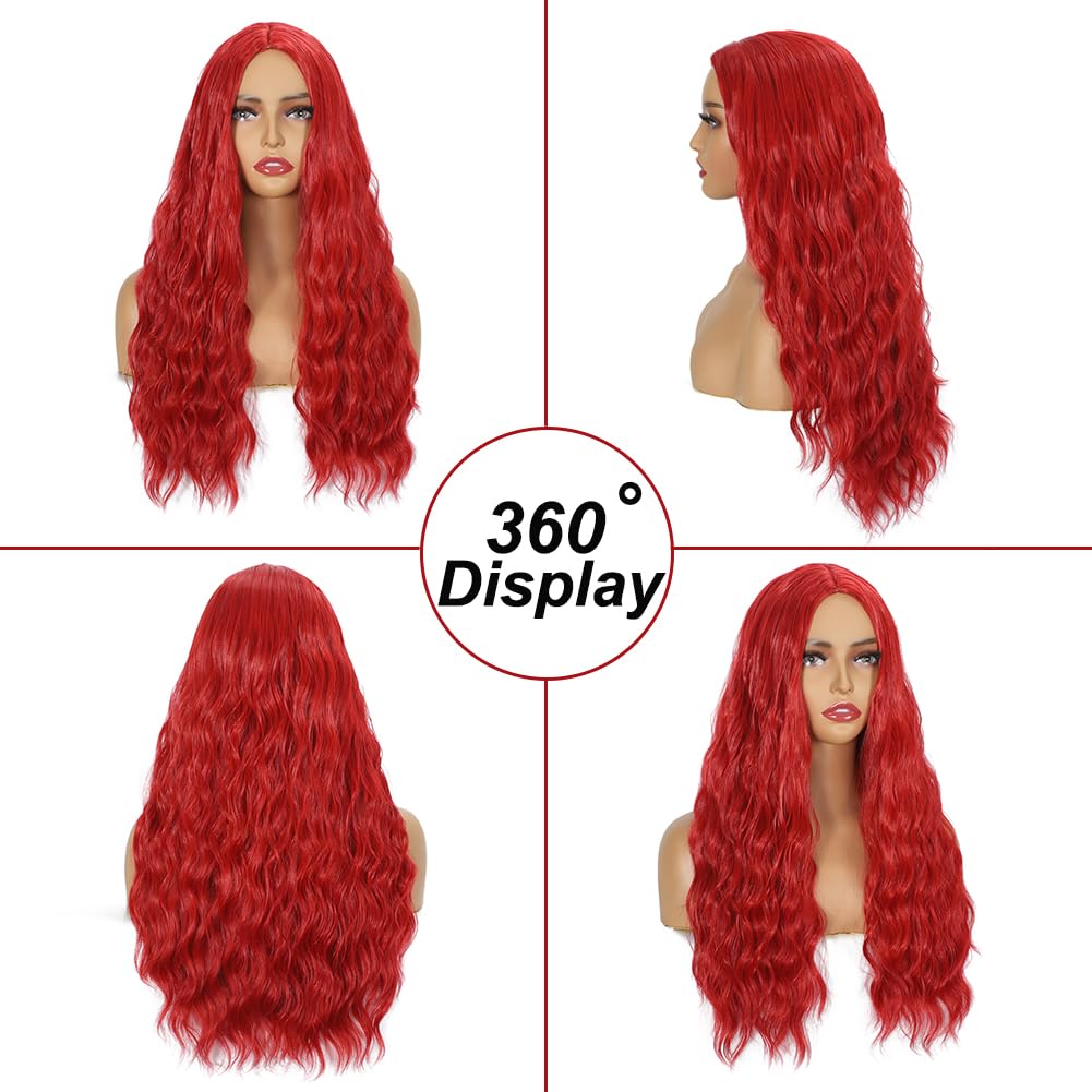 Red Wig, Synthetic Hair Long Red Wigs for Women Curly Hair 26 inch 180% Density Full Wet and Wavy Red Hair Wig Daily Festival Cosplay and Party Wig