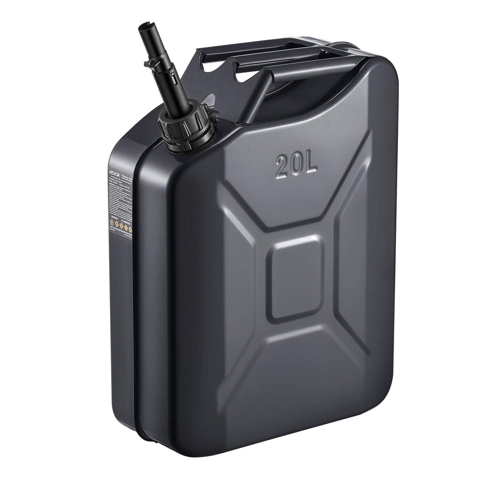VEVOR Kraftstoffkanister Metall 20 L, Benzinkanister mit Ausgießer & Komfortgriff, 6 L/min Durchflussrate, Auslaufsicherer & Korrosionsbeständiger, Ideal für Autos, Motorräder, ATVs & UTVs, Schwarz