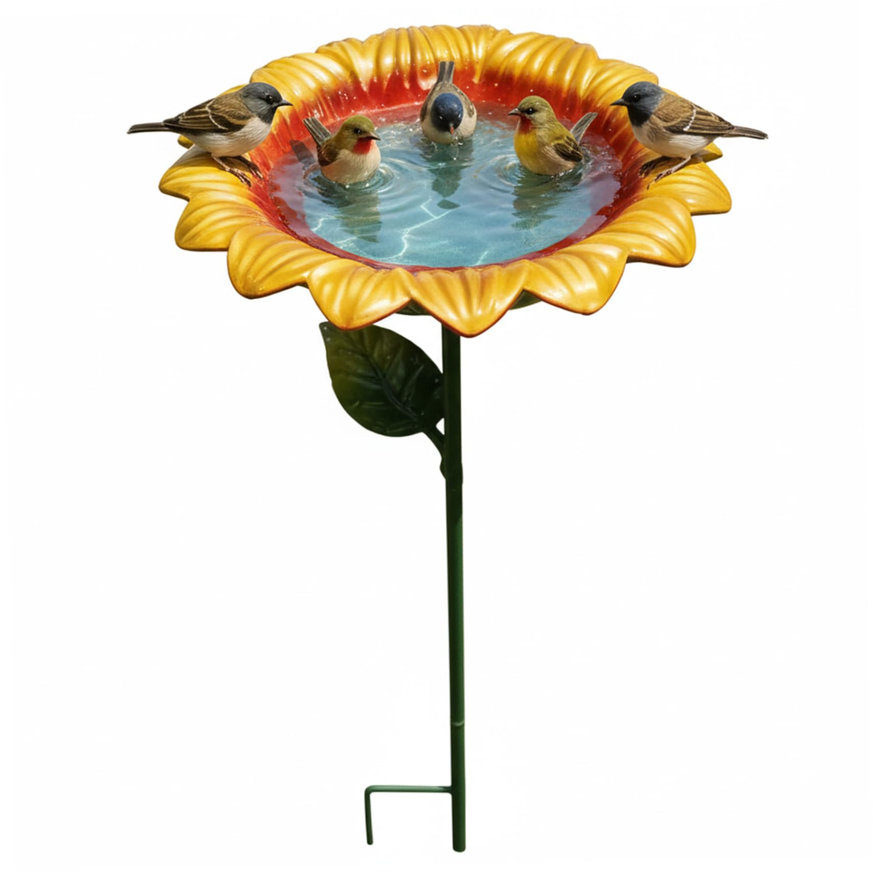 Ameble Yellow Sunflower Standing Bird Bath for Outside, Decorative Bird Feeder and Butterfly Watering Station Combo, Garden Art with Ground Stake, Bee Bath Cups