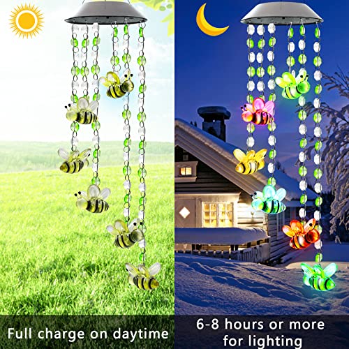 Vency Updated Led Solar Beads Bee Wind Chimes, Handmade Color Changing Wind Spinners Waterproof Automatic Light Sensor For Patio Yard Pool And Outdoor Decor #TOP1