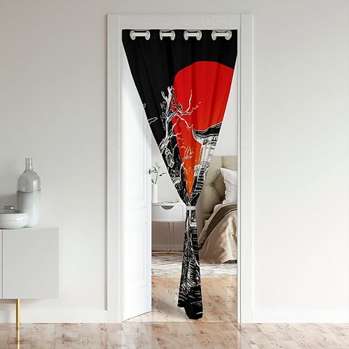 Miniatura 2 de Cortina opaca de flores de cerezo, cortina de puerta de estilo japonés para privacidad de puerta, cortina de puerta de puente rojo para el sol,