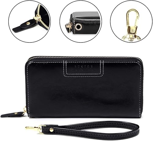 Miniatura 5 de FT FUNTOR Carteras con correa para mujer, de piel sintética vegana, cartera de mano con cremallera alrededor, cartera para teléfono, tarjetero,