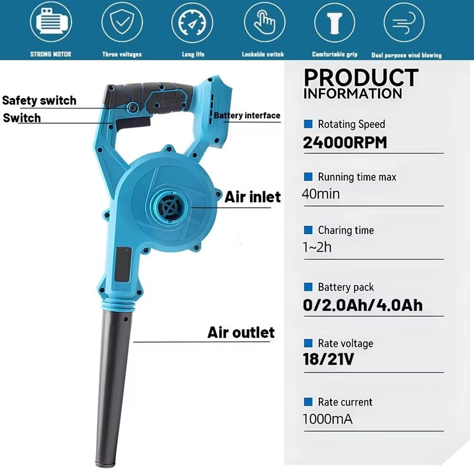 Mini soplador portátil, 24 000 RPM, ahorrador de Tiempo, eficiente, fácil de Instalar, soplador de Hojas eléctrico montado en el Mango