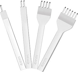 4 Pcs 1/2/4/6 Prong Lacing Stitching Punch, 4mm Leather Punch Tool Set, Leather Chisel Leather Stitching Punch Leather Craft Tools Kit (White/4mm)