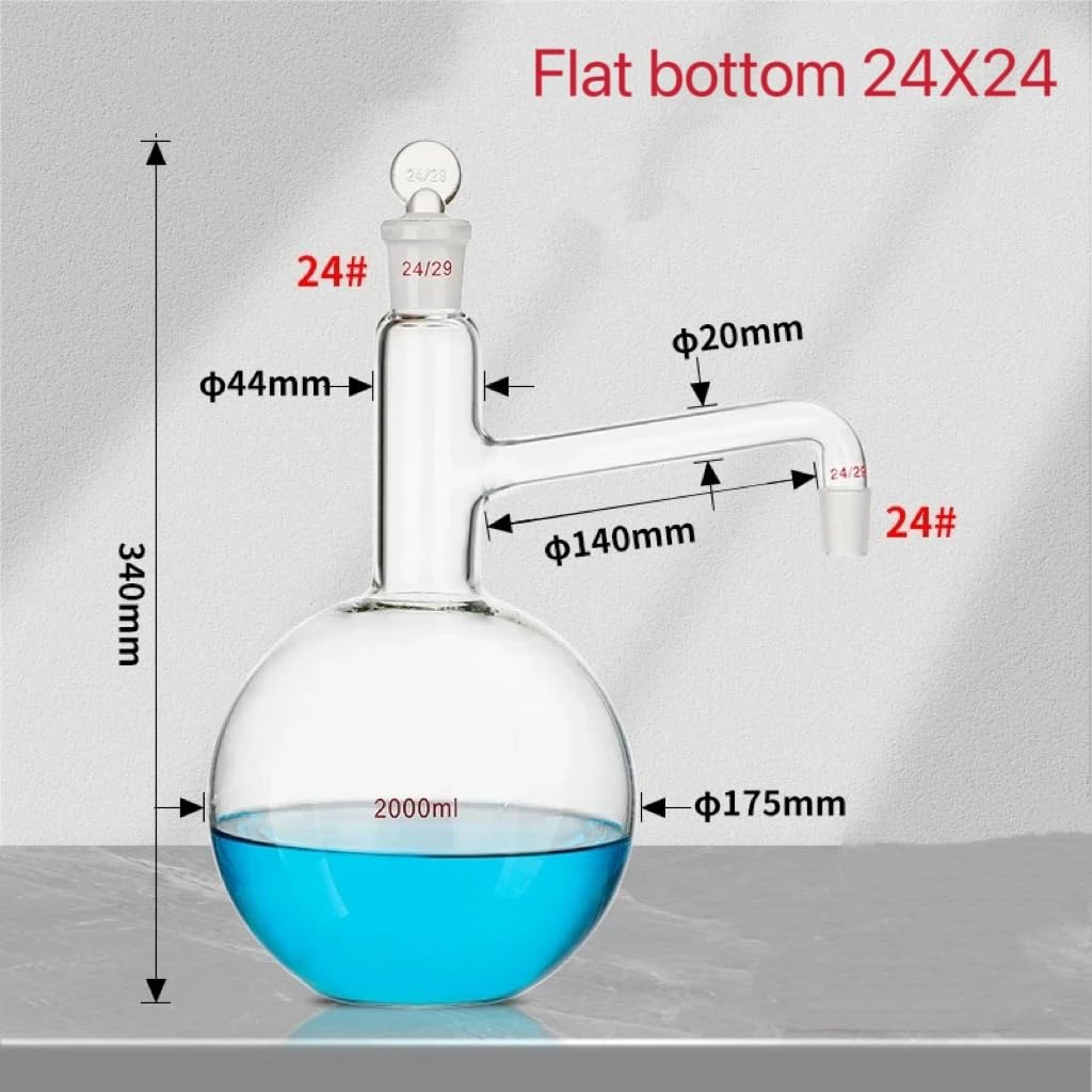 kolba laboratoryjna, Szklana kolba destylacyjna o pojemności 2000 ml z płaskim i zaokrąglonym dnem do wody destylowanej i olejku eterycznego(Flat bottom 24X24)