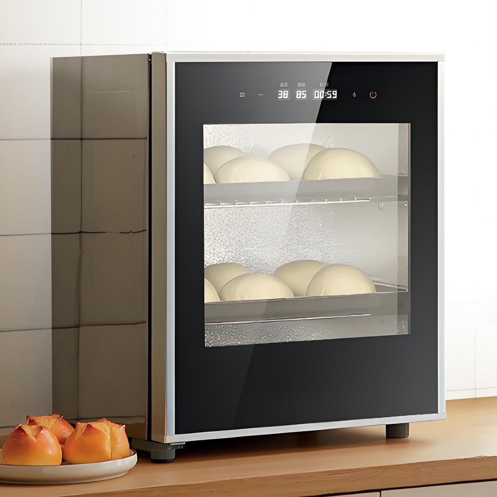 Elektrischer Proofer zum Backen und Gären, einstellbare Temperatur und Luftfeuchtigkeit, große Kapazität mit Racks und Wasserschale
