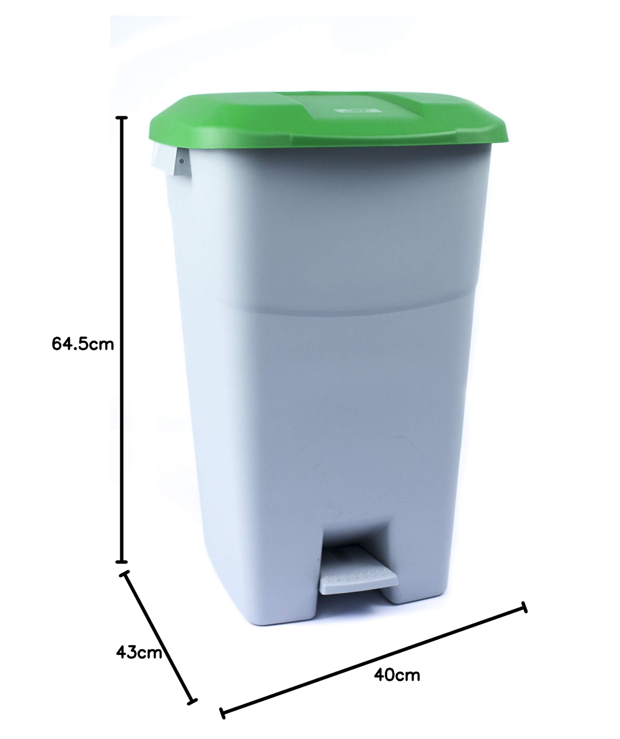 Tayg poubelle de 60 litres avec pédale, base grise et couvercle vert