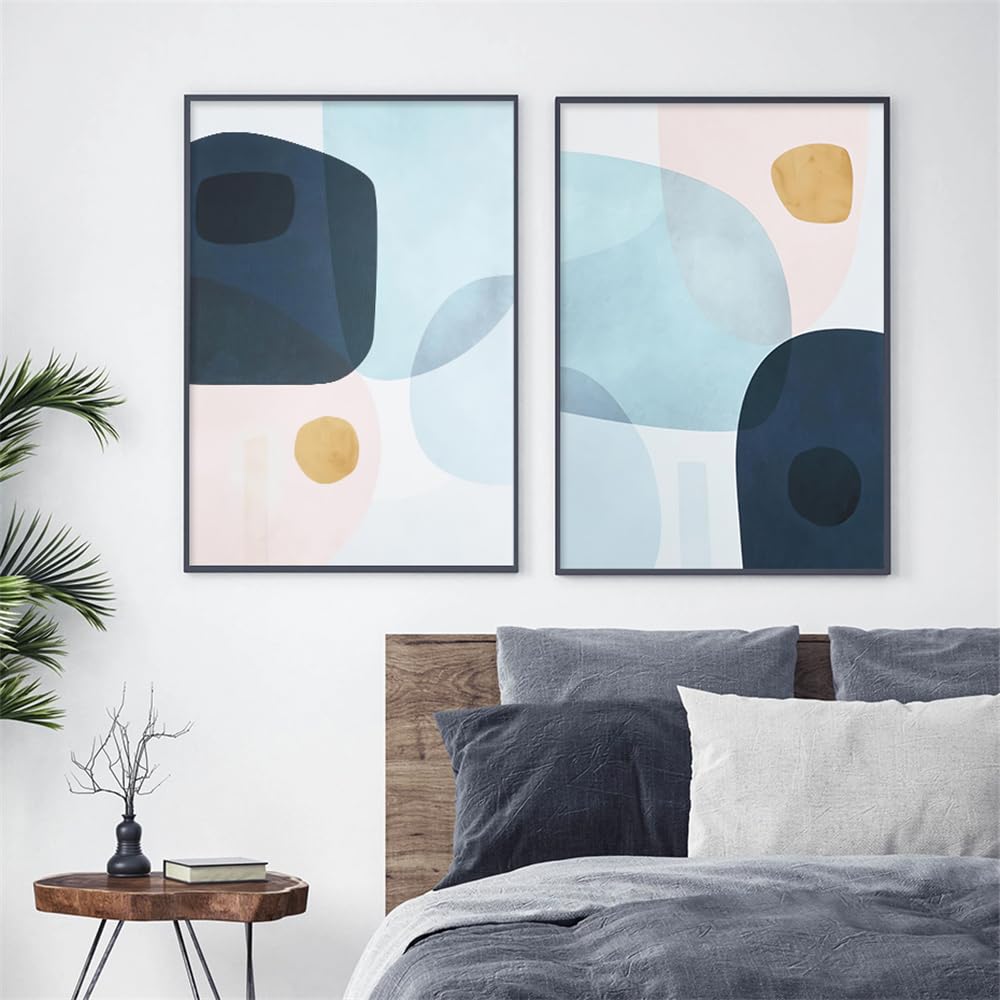 WUHBCZ Pictures,Abstract Watercolor Blue Pink Gold Geometric Shapes Posters Canvas Paintings Wall Art Prints Pictures for Living Bedroom Room Home Decor-40 * 60cm*2PCS (No Frame)