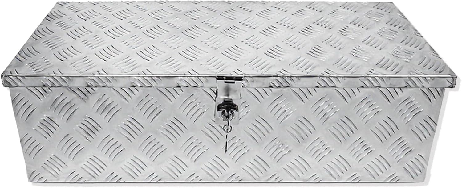 GarveeTech 30 in Aluminum Truck Tool Box, Diamond Plate Trailer Pickup ATV Truck Bed Tool Boxes With Lock & 2 Keys, Rectangle, Silver