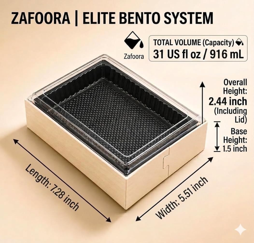 24-Pack Wooden Bento Boxes 7.28" × 5.51" × 2.44" with Clear Anti-Fog Lids & Black PET Trays, Disposable Japanese Food Containers for Sushi, Meal Prep, Catering, Takeout & Charcuterie image 2