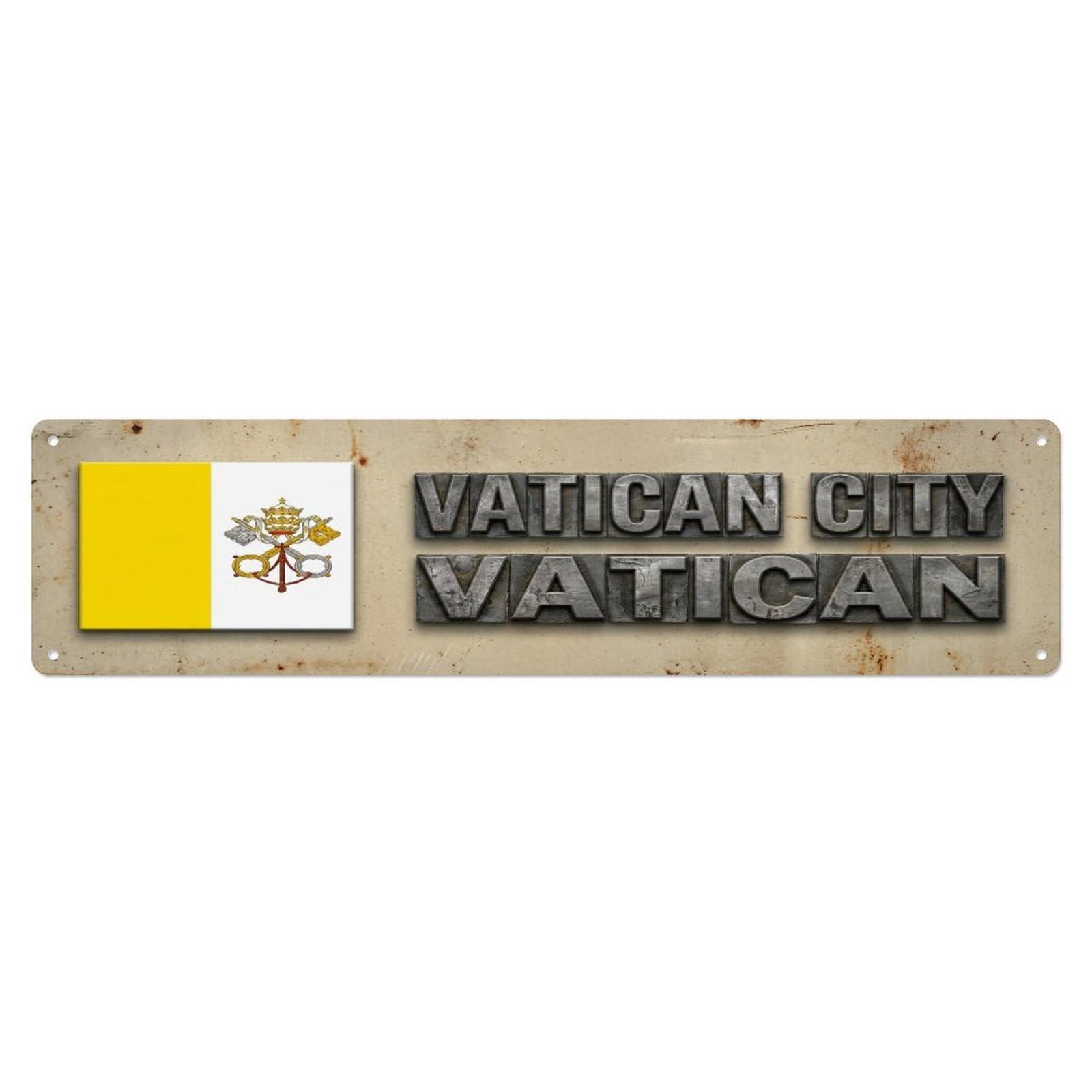 Okahys 4X16inch(10X40cm) Vintage Vatican City Vatican Flag Decor Rustic Travel Metal Tin Sign