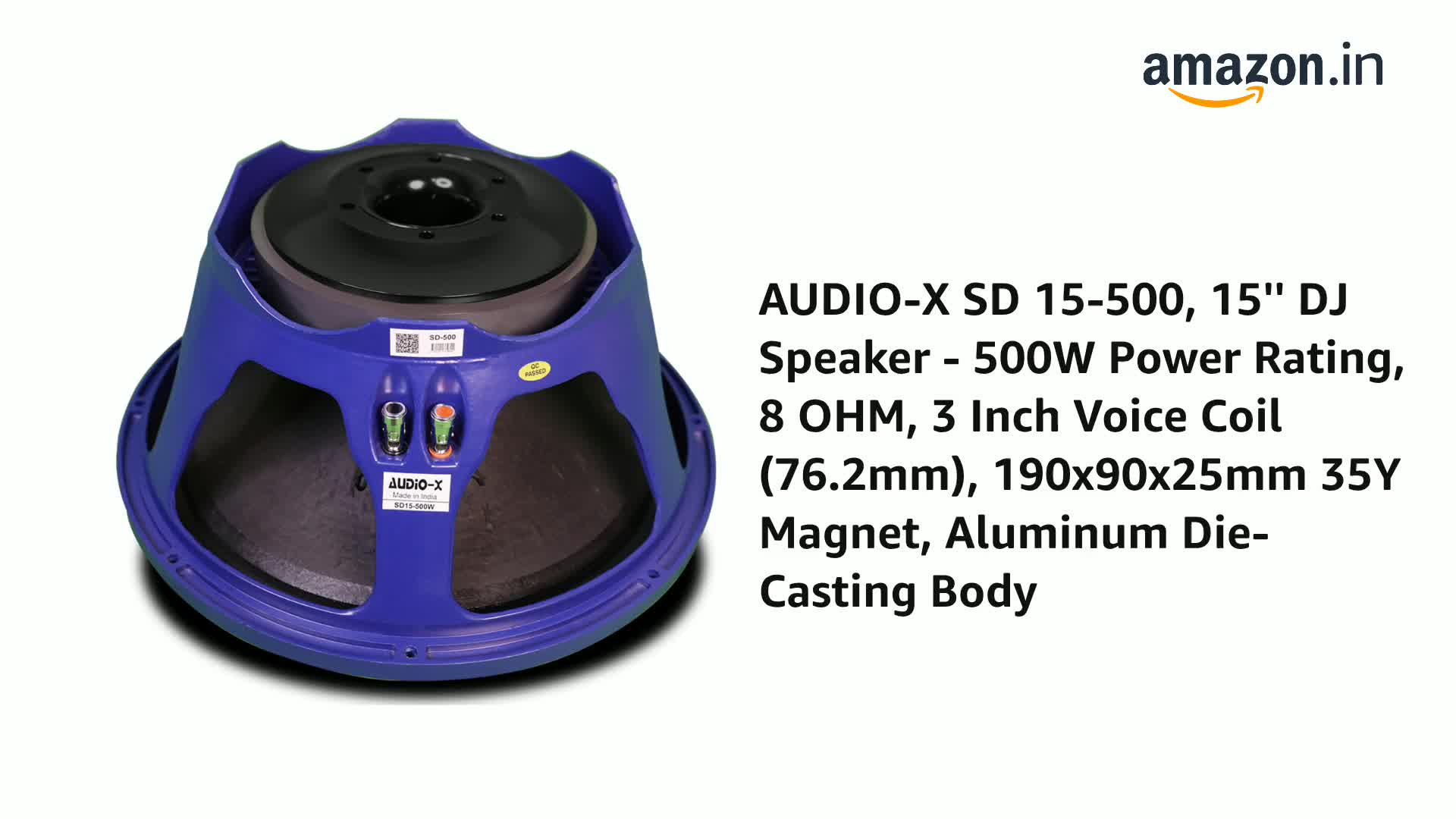Watch AUDIO-X SD 15-500, 15'' DJ Speaker - 500W Power Rating, 8