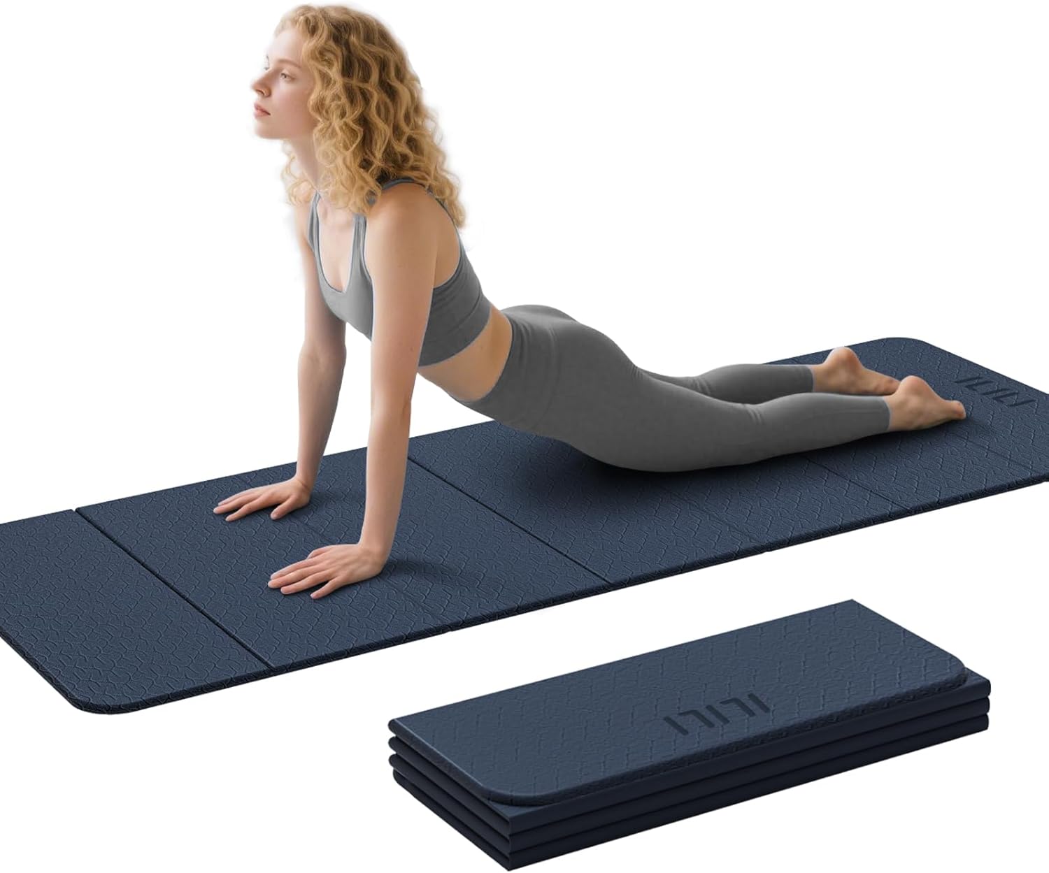 ILILI Foldable Yoga Mat 71 * 24 * 0.3'' - TPE Non-Slip Fitness Mat for Home，Waterproof & Lightweight (2lb) for Home Gym, Pilates & Stretching,Fitness Workouts