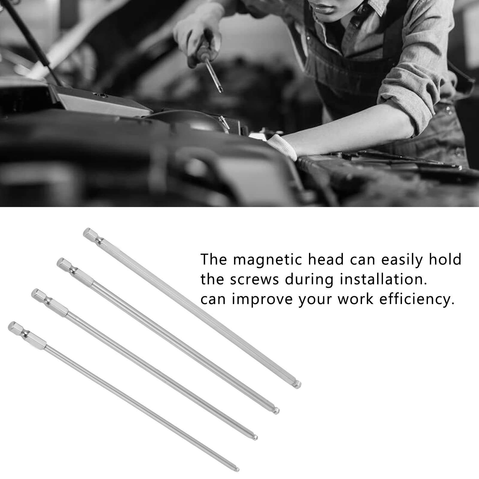 Aramox 4-teiliges Sechskant-Bit-Set Magnetisch – Metrischer Kugelkopf, 1/4 Zoll Schaft