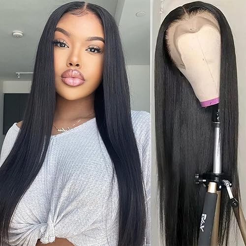 Straight Lace Front Wigs Human Hair Pre Plucked Hairline Glueless 180% Density 13×4 HD Transparent Wigs for Women Human Hair with Baby Hair Natural