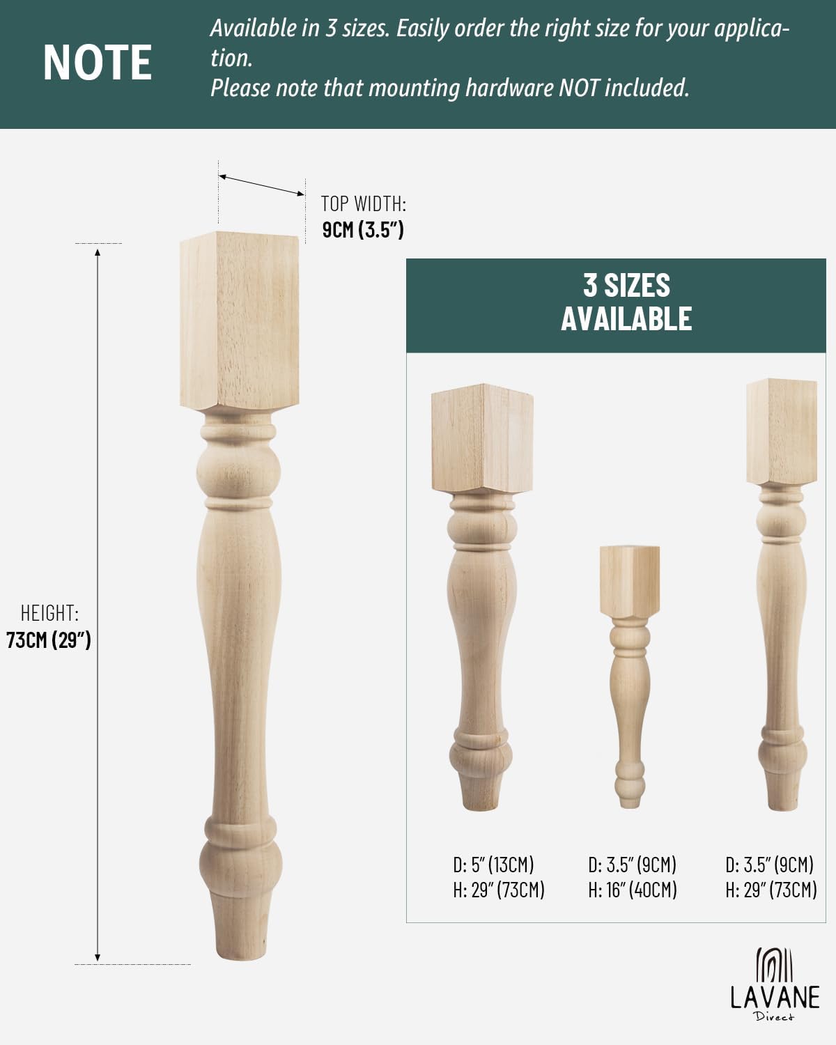 29x3.5x3.5 inch Wooden Chunky Farmhouse Table Legs, Set of 4 Solid Wood Massive Unfinished Turned Replacement Countertop Legs Kitchen Island Cabinet Columns for Bench Coffee Table Dining Table