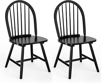 HAPPYGRILL 2 Pieces Wooden Dining Chairs Set, Vintage Armless Windsor Chairs, Kitchen Dining Chairs with Backrest, Black