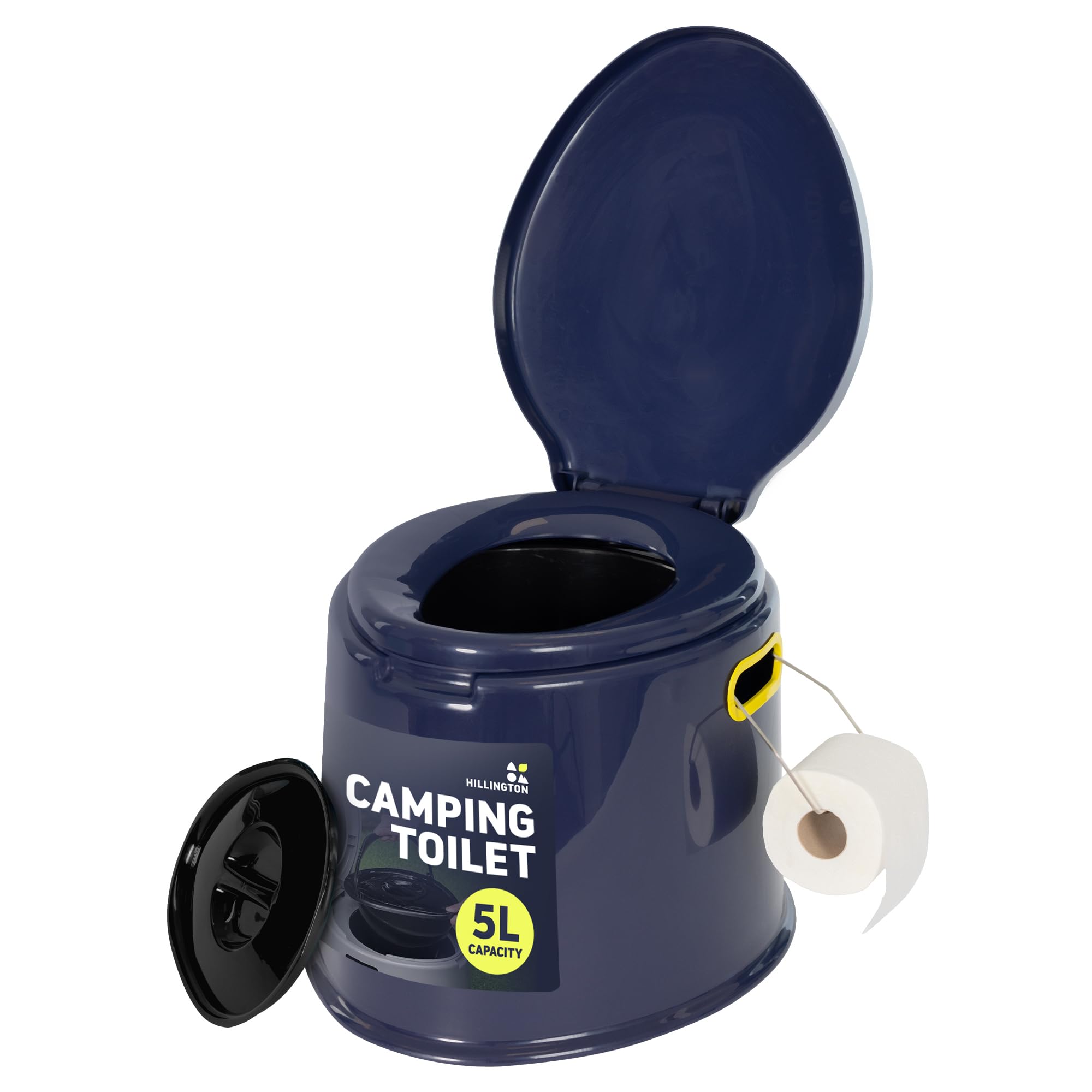 Hillington 5L Camping Toilet with Lid - Compact Portable Toilet for Adults with Removable Bucket, Paper Holder, Carry Handles - Lightweight Portable Camping Toilet for Outdoor, Travel Toilet (Blue)