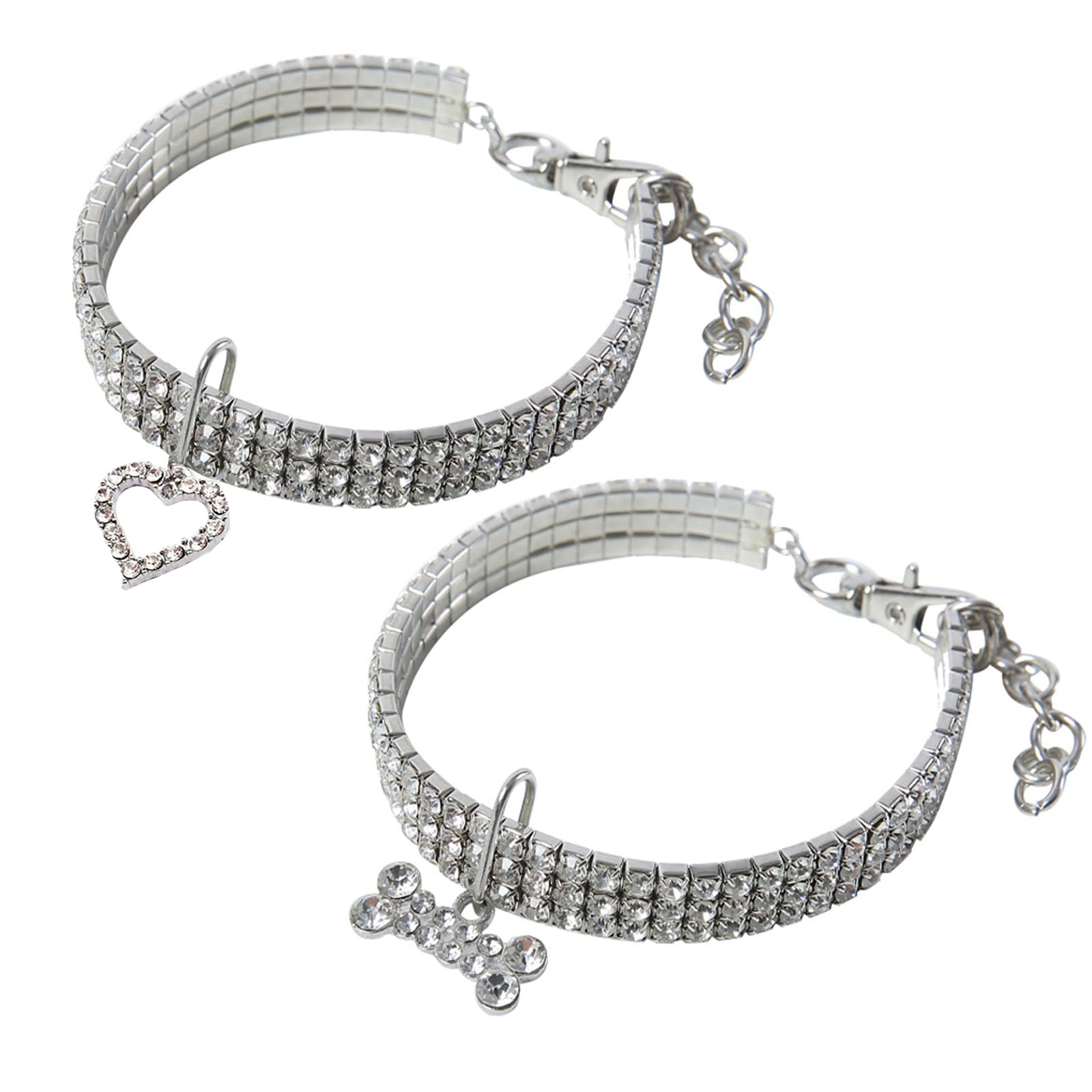 HALFSUMO 2 x Crystal Pet Collar for Dogs with Rhinestones Pet Bling Rhinestone Collars Necklace Pet Collars Bling Rhinestone for Cats Small Dogs White L - Image 3