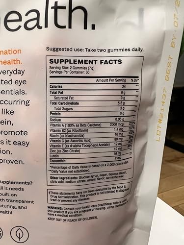 Miniatura 6 de Florio Vitaminas gomosas de salud ocular para adultos, 2 veces luteína y zeaxantina, vitaminas A, B2, B3, C y E, preservan la salud macular y