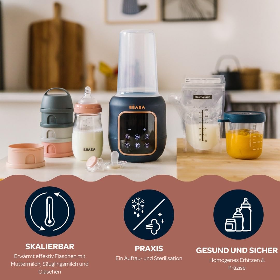 BÉABA, Flaschenwärmer/Sterilisator, Muttermilch-/Säuglingsmilchwärmer, Multifunktional: 5 Modi, Wasserbadfunktion, Erwärmen von Gläschen, Auftauen, Schnellmodus, Sterilisationsmodus, Multi Milk
